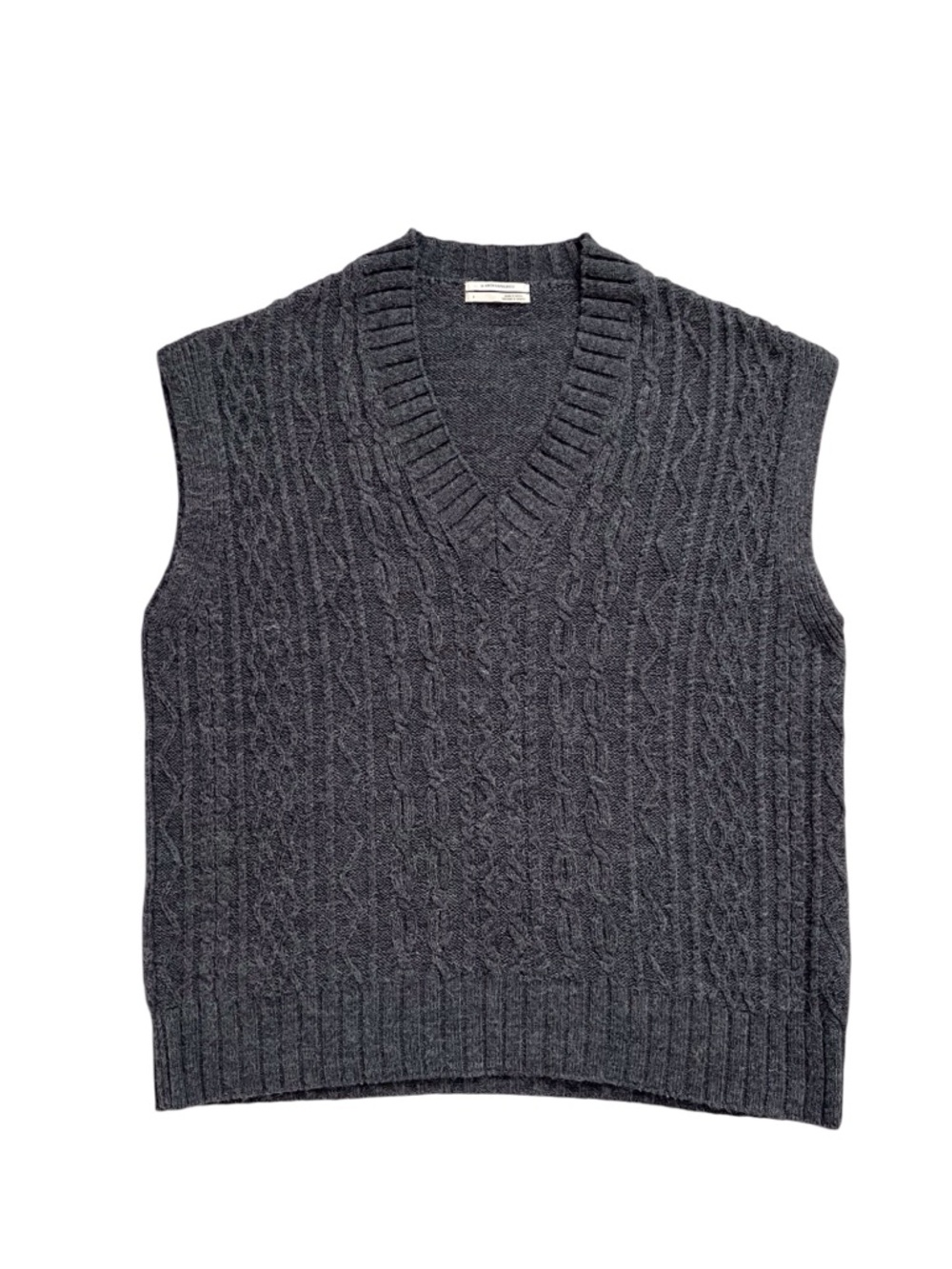 Anthropologie Grey Cableknit Sweater Vest Oversized Y2K Academia Preppy Small